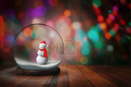 Téléchargez les photos : Noël Fond de vacances en boule de neige. Boule de neige avec Noël sur une boule de neige avec fond bokeh foncé. - en image libre de droit