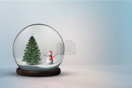 Navidad Fondo de vacaciones en una bola de nieve. Bola de nieve con navidad sobre un fondo blanco simple.
