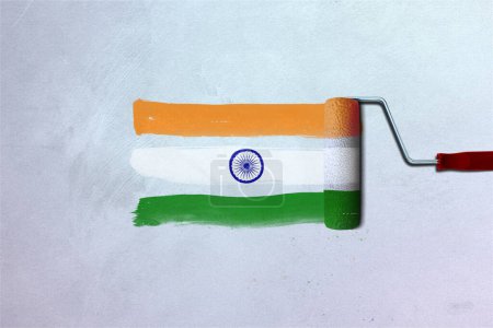 Foto de Creative concept of Indian tricolor flag created using paint brush. Republic day of India. Independence day of India. India with colors. - Imagen libre de derechos