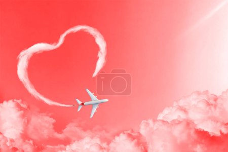 Téléchargez les photos : Idée d'illustration spéciale de la semaine des Valentines. Les avions font des nuages de fumée en forme de cœur sur le ciel. - en image libre de droit