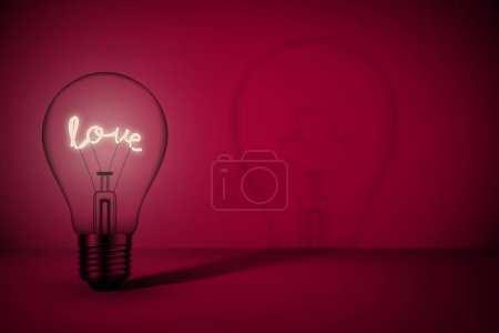 Téléchargez les photos : Valentines week special illustration idea. Glowing love in a electric bulb. Empty Space. - en image libre de droit
