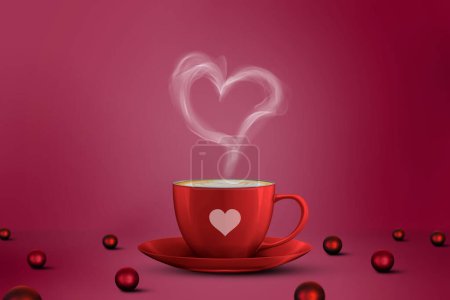 Téléchargez les photos : Valentines week special illustration idea. Heart shape of steaming coffee cup. Empty Space. - en image libre de droit