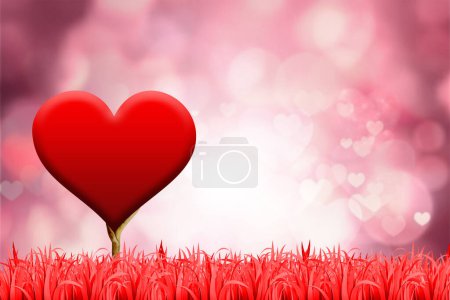 Téléchargez les photos : Valentines week special illustration idea. A heart is standing on nature grass background. Empty Space. - en image libre de droit