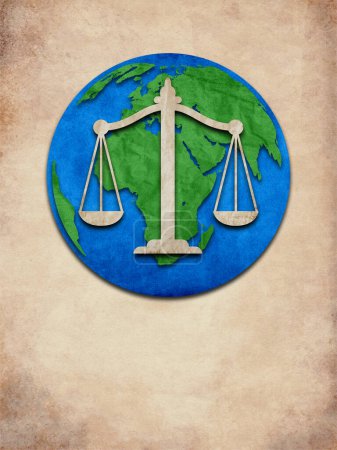 Téléchargez les photos : Paper cutout of globe. Creative concept of Law & Order in world created by old paper cutout. - en image libre de droit