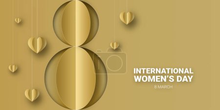 Téléchargez les photos : International women's day elegant golden illustration. Greeting for 8 March Happy Womens Day & International Day for the Elimination of Violence against Women. - en image libre de droit
