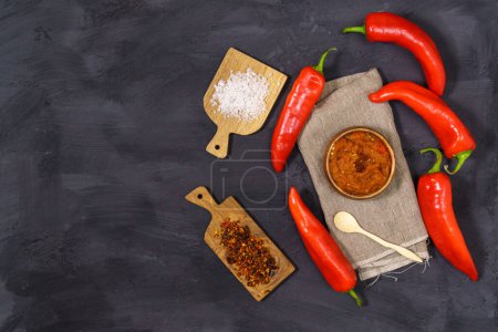 Photo for Ajvar delicious dish of red peppers and eggplant. Waiting for tasting. Copy space - Royalty Free Image