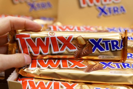 Photo for Tyumen, Russia-January 26, 2023: Twix bars xtra are produced by Mars Incorporated. This name has been used since 1991 - Royalty Free Image