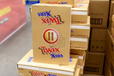 Photo for Tyumen, Russia-January 26, 2023: Twix bars xtra box are produced by Mars Incorporated. This name has been used since 1991 - Royalty Free Image