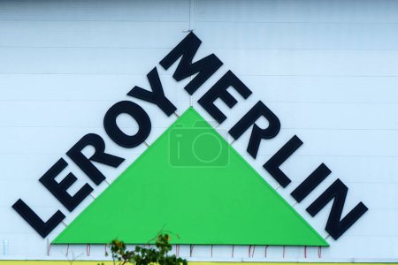 Photo for Tyumen, Russia-August 09, 2023: Leroy Merlin logo on Leroy Merlin store, building tools, gardening retailer serving thirteen countries - Royalty Free Image