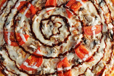 Gourmet Tomato and Mushroom Pizza Delight on Wooden Board