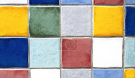 Foto de Wall with rows of colorful square tiles as background - Imagen libre de derechos
