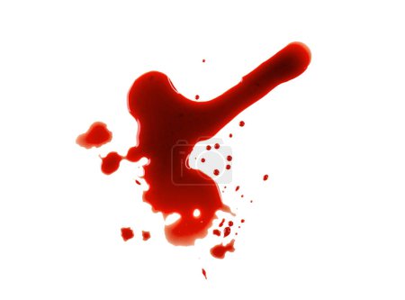 Foto de Manchas abstractas, salpicaduras de sangre real aisladas en blanco, palmaditas de recorte - Imagen libre de derechos