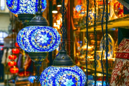 Photo for Traditional glass oriental lamp at a market or bazaar as gift, souvenir or object of decoration - Royalty Free Image