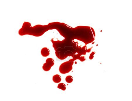 Real human blood isolated on white. Red bloody abstract stains and smear, clipping path