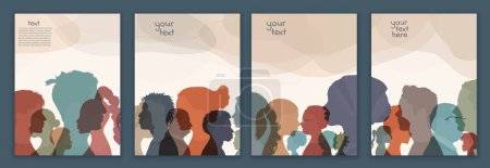 Illustration for Group people diversity. Silhouette profile of men women children teenagers elderly. Various people different ages.Diverse cultures. Racial equality concept. Banner - Template copy space - Royalty Free Image
