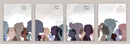 Illustration for Psychology and psychiatry concept. Silhouette heads faces in profile of multicultural people.Psychological therapy.Patients under treatment.Team community.Banner - Template copy space - Royalty Free Image