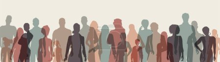 Illustration for People diversity group silhouette.Women men teenager children boys girls old senior.Crowd of people diverse culture.Racial equality - inclusive - inclusion.Multicultural society.Mixed race - Royalty Free Image
