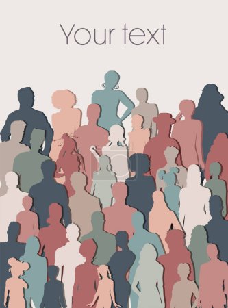 Illustration for People diversity group silhouette. Crowd of people diverse culture. Women men teenager children boys girls senior. Racial equality - inclusive - inclusion.Multicultural society.Mixed race - Royalty Free Image