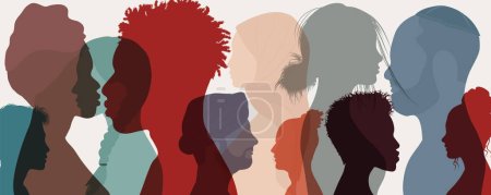 Illustration for Group diversity people to the side. Attractive good-looking multicultural multi-ethnic men women and girls. Diverse people - Chinese-Arabic-Indian-Caucasian-Afro-American. Racial equality - Royalty Free Image
