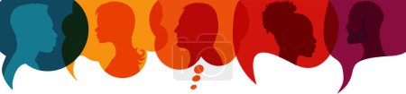 Illustration for Speech bubble.Silhouette heads people in profile.Talking dialogue and inform.Communicate between a group of multiethnic and multicultural people who talk and share ideas.Diversity people - Royalty Free Image