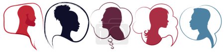 Illustration for Speech bubble.Diversity people.Silhouette heads people in profile.Talking dialogue and inform.Communicate between a group of multiethnic and multicultural people who talk and share ideas - Royalty Free Image