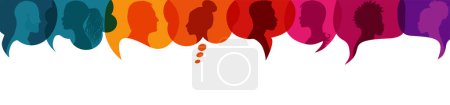 Illustration for Speech bubble.Silhouette heads people in profile.Diversity people.Talking dialogue and inform.Communicate group of multiethnic people who talk and share ideas.Community.Speak.Social - Royalty Free Image