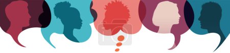 Illustration for Speech bubble.Silhouette heads people in profile. Diversity people.Talking dialogue and inform.Communicate between a group of multiethnic and multicultural people who talk and share ideas - Royalty Free Image