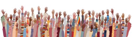 Ilustración de Aislado muchas manos y brazos levantados de las mujeres afroamericanas.Mujer comunidad social Mujeres negra.Igualdad Allyship. Mes de historia negra. Empoderamiento o inclusión. Igualdad racial. Igualdad - Imagen libre de derechos