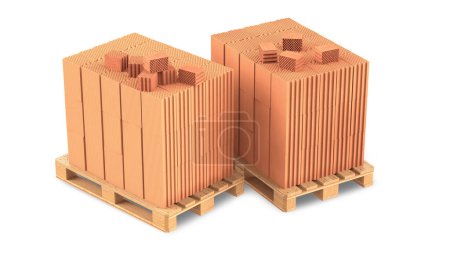 Photo for Bricks on a pallet, hollow bricks for building a house. - Royalty Free Image