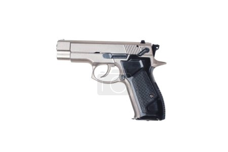 Photo for Pistol 9 millimeter pistol on a white background. Fort. Silver and black - Royalty Free Image