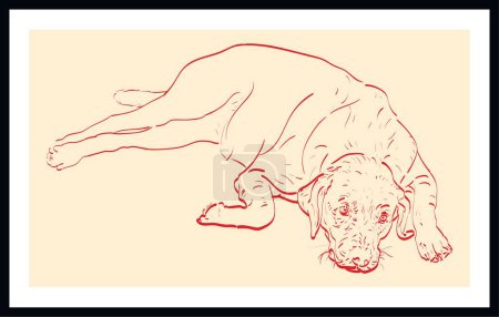 Vector illustration of a sketch of lying dog. 