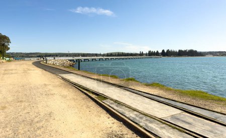 Landscape views of the causeway to Granite Island in Victor Harbor on the Fleurieu Peninsula, South Australia