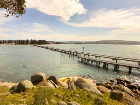 Landscape views of the causeway to Granite Island in Victor Harbor on the Fleurieu Peninsula, South Australia
