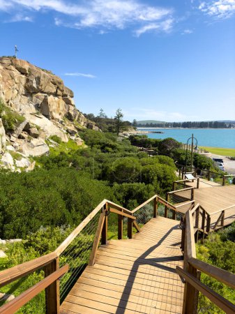 Landscape views of the steps on Granite Island in Victor Harbor on the Fleurieu Peninsula, South Australia