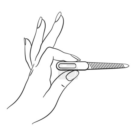 Téléchargez les illustrations : Nail technician hand holding nail file for manicure concept as line drawing vector - en licence libre de droit