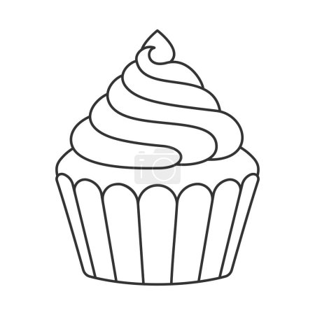 Téléchargez les illustrations : Cupcake with frosting outline vector - en licence libre de droit