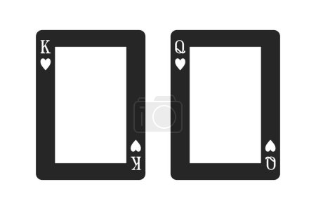 Téléchargez les illustrations : Paire de cartes à jouer King et Queen of Hearts en tant que cadre photo dans un vecteur de remplissage noir - en licence libre de droit
