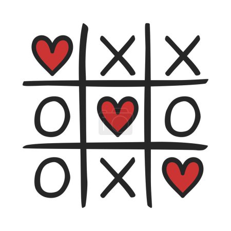 Tic Tac Toe o Naughts and Crosses juego con corazones como concepto de amor en la ilustración vectorial