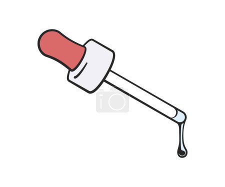 Illustration for Pipette or glass eye dropper with red rubber top and liquid serum in vector illustration - Royalty Free Image