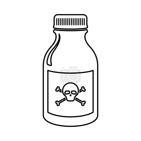Ilustración de Botella venenosa o líquido tóxico con cráneo y huesos cruzados en la parte delantera en línea dibujo vector - Imagen libre de derechos