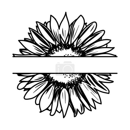 Illustration for Detailed sketch style sunflower monogram split in two with copy space vector - Royalty Free Image