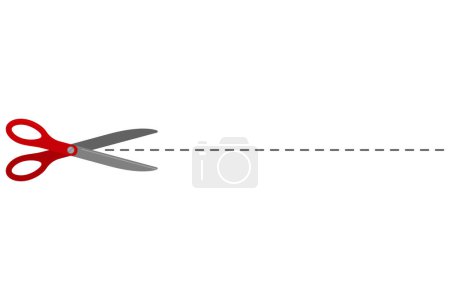 Téléchargez les photos : Ciseaux rouges et illustration vectorielle en pointillés - en image libre de droit