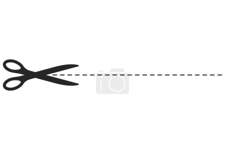 Téléchargez les photos : Ciseaux et illustration vectorielle de ligne de coupe pointillée - en image libre de droit