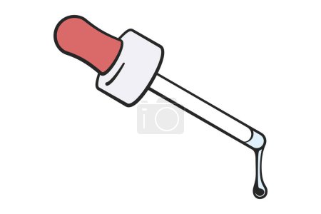 Illustration for Pipette or glass eye dropper with red rubber top and liquid serum in vector illustration - Royalty Free Image