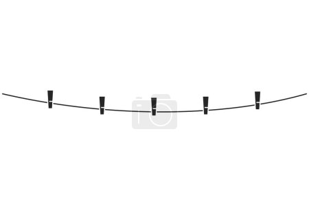 Illustration for Wooden clothespins or pegs hanging on a string clothesline in vector - Royalty Free Image
