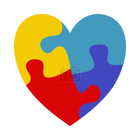 Téléchargez les photos : Forme de coeur coloré avec des épices de puzzle pour le concept de sensibilisation à l'autisme dans le symbole vectoriel - en image libre de droit