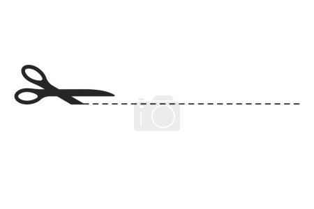Ilustración de Línea de corte punteada con tijeras en silueta vector - Imagen libre de derechos
