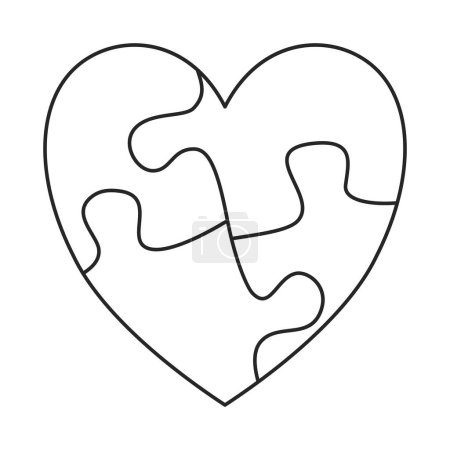 Heart shape with jigsaw puzzle peices for autism awareness concept in outline vector symbol