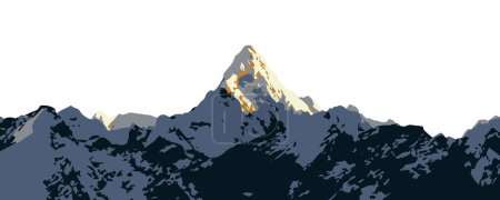 Ilustración de Pico nevado de la montaña Ama Dablam en la caminata al campamento base del Everest en el Himalaya, Nepal en estilo vectorial con espacio para copiar en el cielo - Imagen libre de derechos