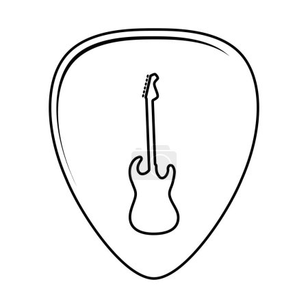 Illustration for A guitar pick with a guitar image on it in line art style vector - Royalty Free Image